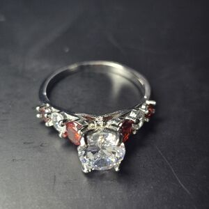 Sterling Silver Ruby Red and Clear Stone Multi-Gem Ring